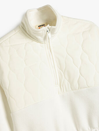 Sweatshirt Dik Yaka Yarım Fermuarlı Beli Lastikli Uzun Kollu 