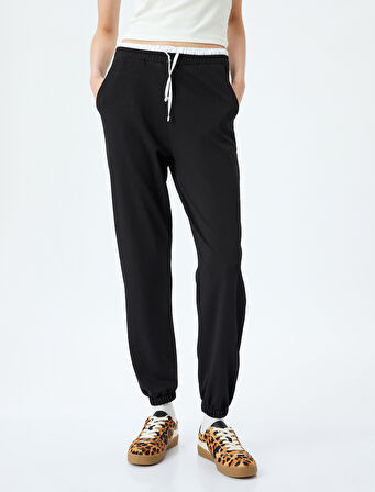 Çift Bel Detaylı Bağcıklı Cepli Rahat Kalıp Jogger Eşofman Altı