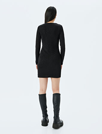 Asimetrik Yaka Drapeli Slim Fit Mini Simli Abiye Elbise