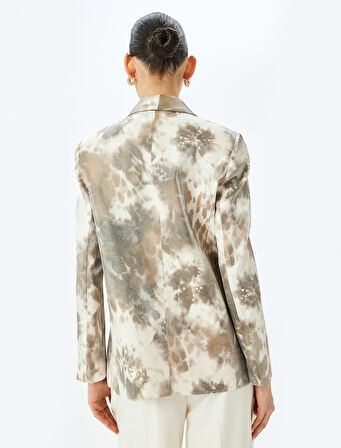 Modal Kumaş Rahat Kalıp Soyut Desenli Cepli Kruvaze Blazer Ceket