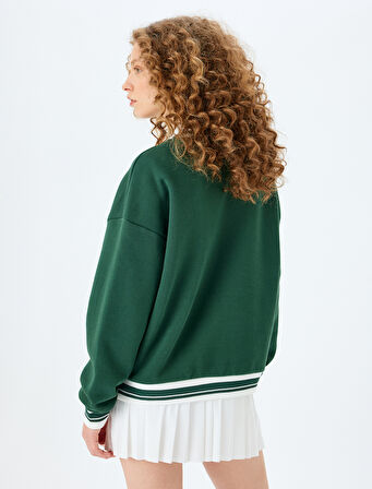 Bisiklet Yaka Kolej Baskılı Biyeli Oversize Sweatshirt