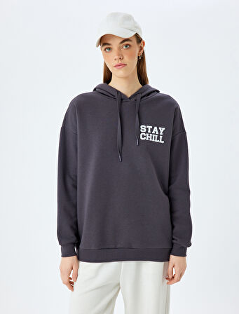 Arkası Baskılı Kapüşonlu Oversize Sweatshirt