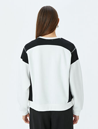 Kolej Baskılı Bisiklet Yaka Renk Bloklu Şardonlu Oversize Sweatshirt