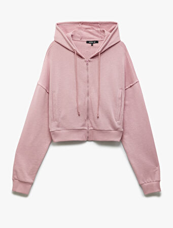 Fermuarlı Kapüşonlu Cep Detaylı Spor Sweatshirt