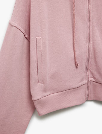 Fermuarlı Kapüşonlu Cep Detaylı Spor Sweatshirt