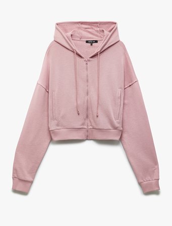Fermuarlı Kapüşonlu Cep Detaylı Spor Sweatshirt