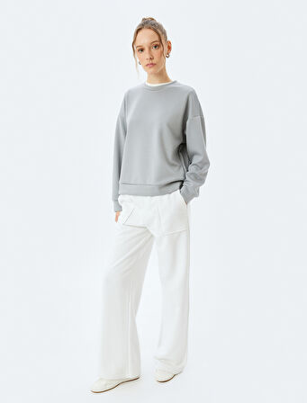Bisiklet Yaka Basic Uzun Kollu Oversize Sweatshirt