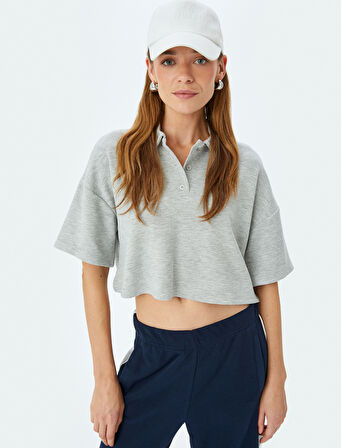 Modal Rahat Kalıp Kısa Kollu Polo Yaka Crop Tişört