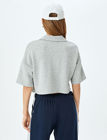 Modal Rahat Kalıp Kısa Kollu Polo Yaka Crop Tişört