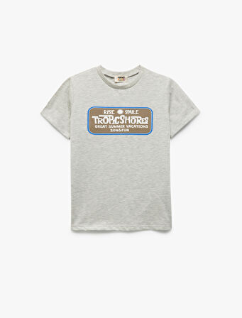 Baskı Detaylı Bisiklet Yaka Kısa Kollu Tişört