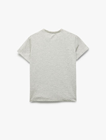 Baskı Detaylı Bisiklet Yaka Kısa Kollu Tişört