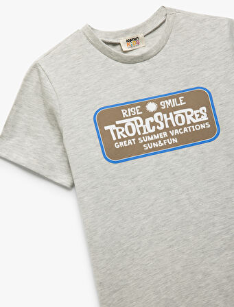 Baskı Detaylı Bisiklet Yaka Kısa Kollu Tişört