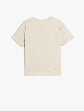 Pamuklu Slogan Baskılı Bisiklet Yaka Kısa Kollu Tişört