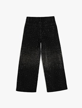 Kot Pantolon Geniş Paça Zımbalı Cepli Pamuklu - Wide Leg Jean