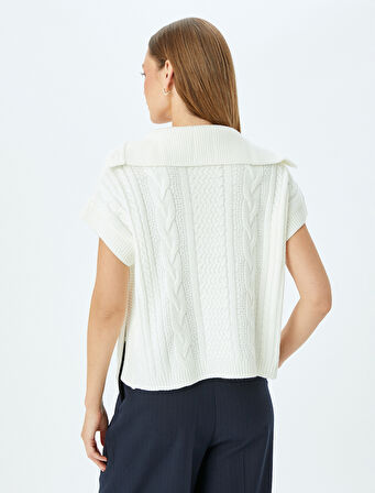 Düğmeli Balıkçı Taka Saç Örgü Süveter 