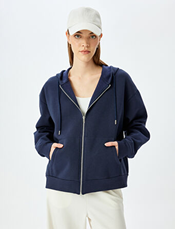 Şardonlu Oversize Kapüşonlu Uzun Kollu Spor Sweatshirt