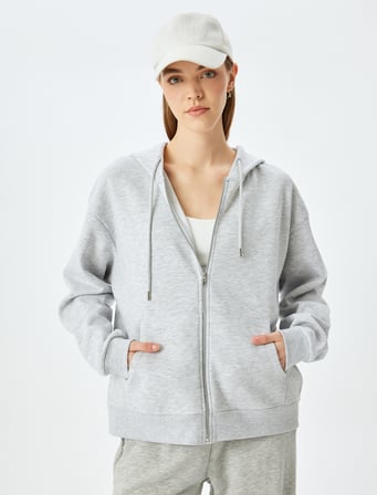 Şardonlu Oversize Kapüşonlu Uzun Kollu Spor Sweatshirt