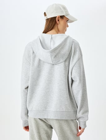 Şardonlu Oversize Kapüşonlu Uzun Kollu Spor Sweatshirt