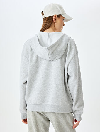 Şardonlu Oversize Kapüşonlu Uzun Kollu Spor Sweatshirt
