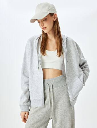 Şardonlu Oversize Kapüşonlu Uzun Kollu Spor Sweatshirt