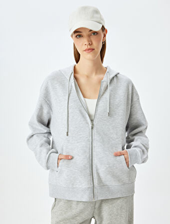 Şardonlu Oversize Kapüşonlu Uzun Kollu Spor Sweatshirt