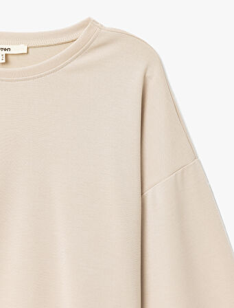 Modal Kumaş Bisiklet Yaka Uzun Kollu Basic Sweatshirt