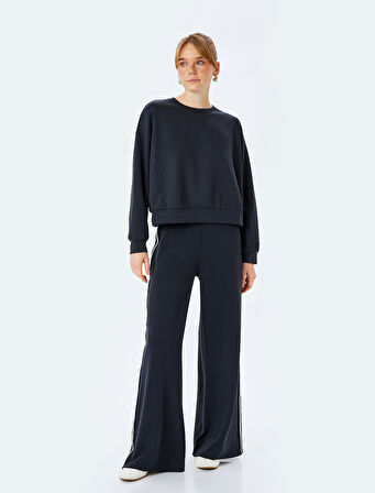 Modal Kumaş Bisiklet Yaka Uzun Kollu Basic Sweatshirt