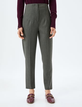 Slim Fit Havuç Kesim Yüksek Bel Kumaş Pantolon