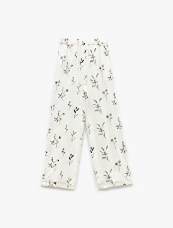 Viskon Kumaş Düz Bol Paça Fistolu Brodeli Çiçekli Pantolon