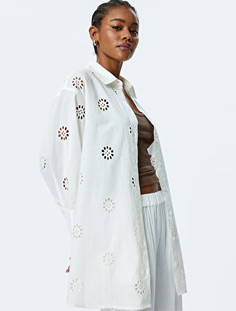 Pamuklu Rahat Kalıp 3/4 Kol Gömlek Yaka Uzun Fistolu Tunik