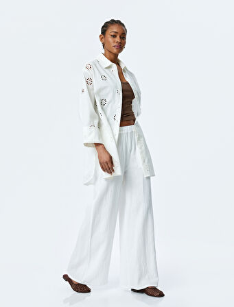 Pamuklu Rahat Kalıp 3/4 Kol Gömlek Yaka Uzun Fistolu Tunik