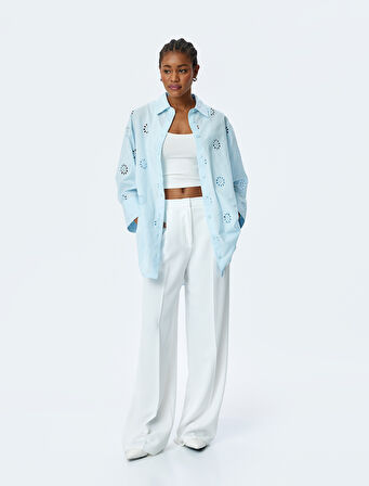 Pamuklu Rahat Kalıp 3/4 Kol Gömlek Yaka Uzun Fistolu Tunik