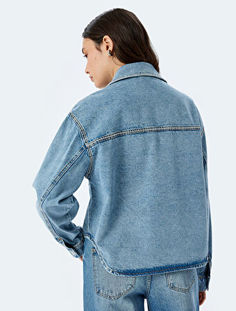 Cep Detaylı Klasik Yaka Düğmeli Denim Ceket