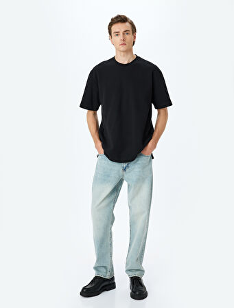 Normal Bel Pamuklu Vintage Straight Fit Kot Pantolon