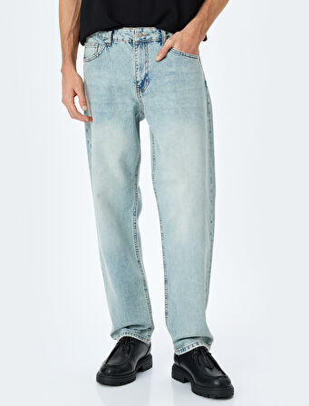 Normal Bel Pamuklu Vintage Straight Fit Kot Pantolon