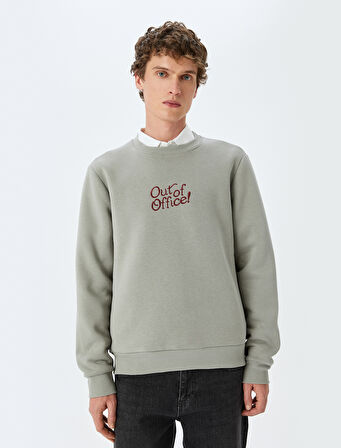 Pamuk Karışımlı Bisiklet Yaka Slogan Baskılı Sweatshirt