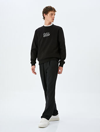 Pamuk Karışımlı Bisiklet Yaka Slogan Baskılı Sweatshirt