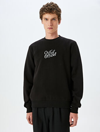 Pamuk Karışımlı Bisiklet Yaka Slogan Baskılı Sweatshirt