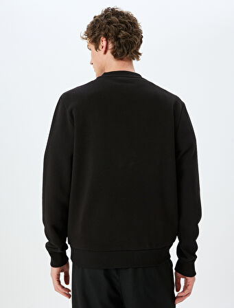 Pamuk Karışımlı Bisiklet Yaka Slogan Baskılı Sweatshirt