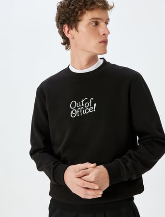 Pamuk Karışımlı Bisiklet Yaka Slogan Baskılı Sweatshirt