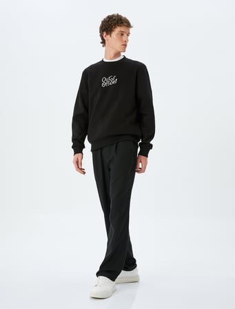 Pamuk Karışımlı Bisiklet Yaka Slogan Baskılı Sweatshirt