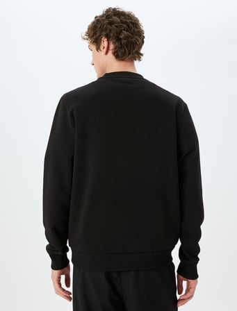 Pamuk Karışımlı Bisiklet Yaka Slogan Baskılı Sweatshirt