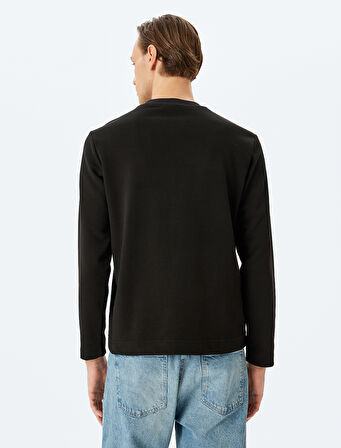 Bisiklet Yaka Uzun Kollu Pamuk Karışımlı Dikiş Detaylı Basic Sweatshirt