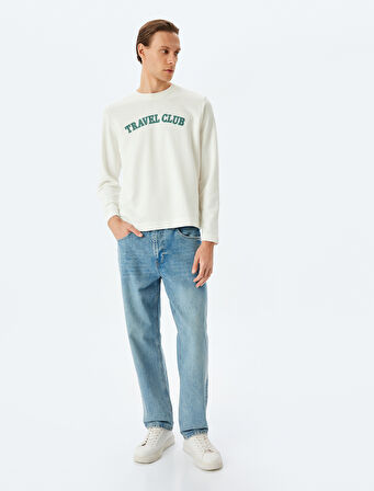 Bisiklet Yaka Pamuk Karışımlı Slogan İşlemeli Sweatshirt