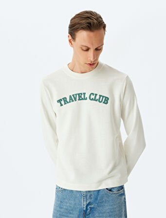 Bisiklet Yaka Pamuk Karışımlı Slogan İşlemeli Sweatshirt