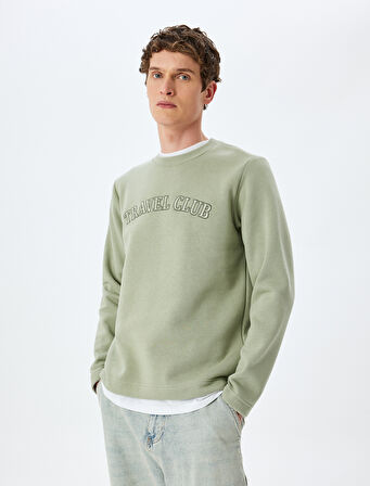 Bisiklet Yaka Pamuk Karışımlı Slogan İşlemeli Sweatshirt