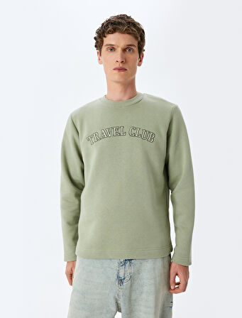 Bisiklet Yaka Pamuk Karışımlı Slogan İşlemeli Sweatshirt