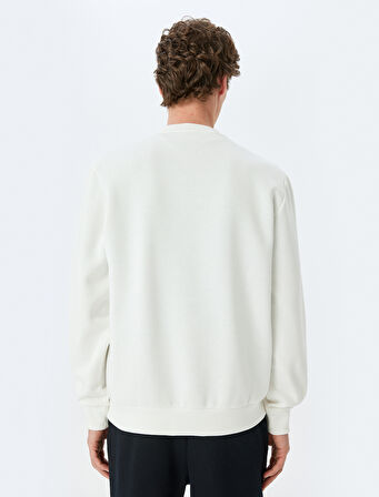 Bisiklet Yaka Pamuk Karışımlı Kolej İşlemeli Sweatshirt