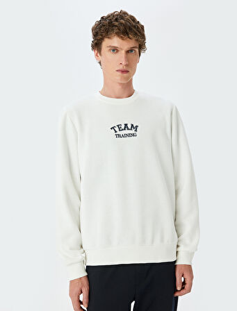 Bisiklet Yaka Pamuk Karışımlı Kolej İşlemeli Sweatshirt