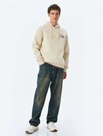 İşlemeli Şardonlu Pamuklu Kapşonlu Sweatshirt